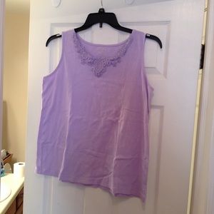 White Stag lilac embroidered neck tank top